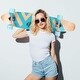 preview thumbnail 8 of 7, 42 in.Geometric Light Blue Longboard Skateboard Drop Through Deck Complete Maple Cruiser Freestyle, Camber Concave