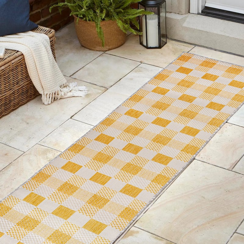 JONATHAN Y Biot Traditional Geometric Bold Gingham Black/Cream Indoor/Outdoor Area Rug