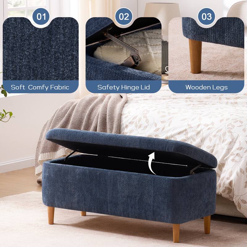 39in Soft Chenille Fabric Storage Ottoman Bench for Bedroom / Entryway Bed Foot / Living Room，Upholstered Entryway Bench