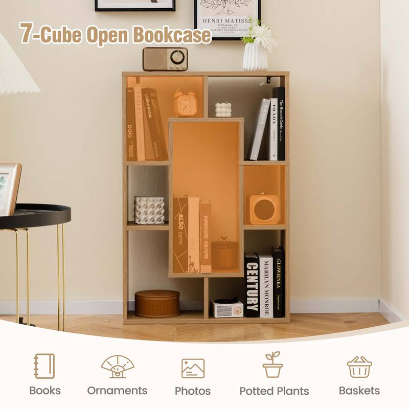 Costway 7-Cube Geometric Bookshelf with Anti-Toppling Device Modern - See Details