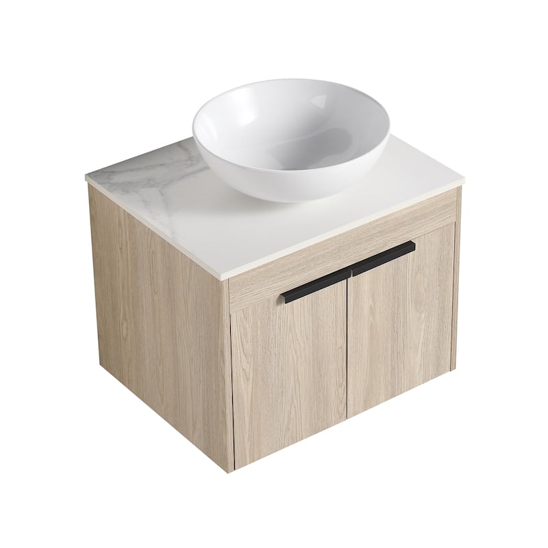 Topcraft Wall Mounted Bathroom Vanity with Sink - 24" Bowls Sink - Oak