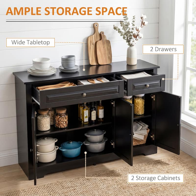 HOMCOM Modern Sideboard Buffet Cabinet with Storage Cupboards, 2 Drawers and Adjustable Shelves, Black