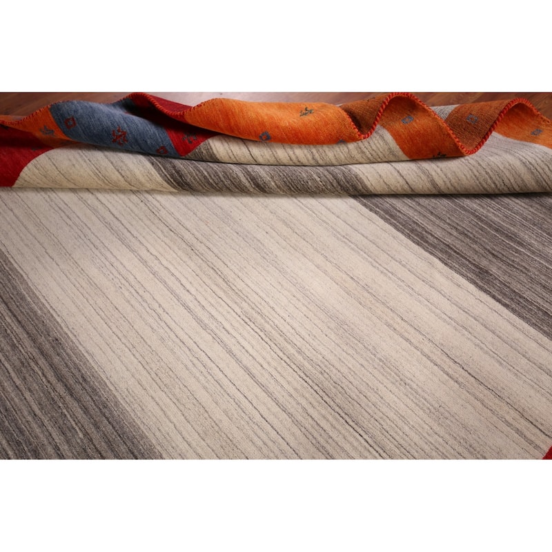Striped Gabbeh Indian Area Rug Hand-Knotted Tribal Wool Carpet - 8'5"x 9'9"