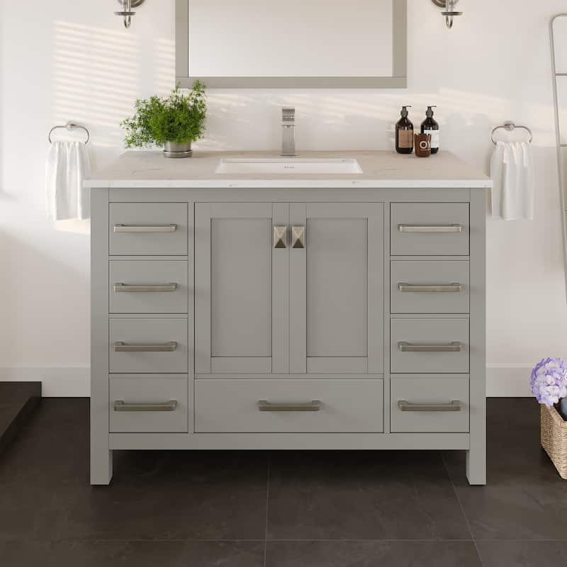 Eviva London 42"W Bath Vanity with Carrara Quartz Top & Undermount Sink - Grey