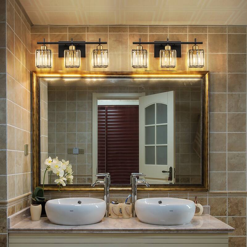 Starsky 3/4-Light Modern Dimmable Bathroom Crystal Vanity Light Wall Sconces with Crystal Shade