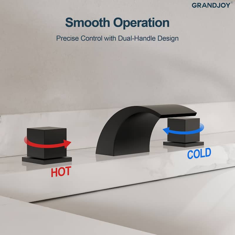 GRANDJOY Low Arc Waterfall Widespread Bathroom Sink Faucet