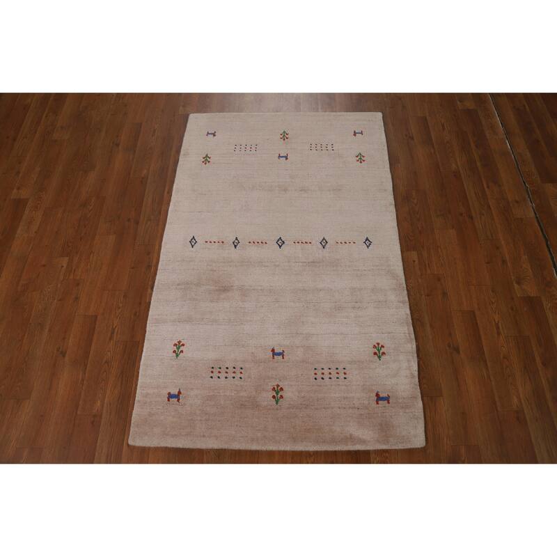 Little Animals Design Gabbeh Indian Foyer Rug Handmade Silk Carpet - 3'0"x 4'11"