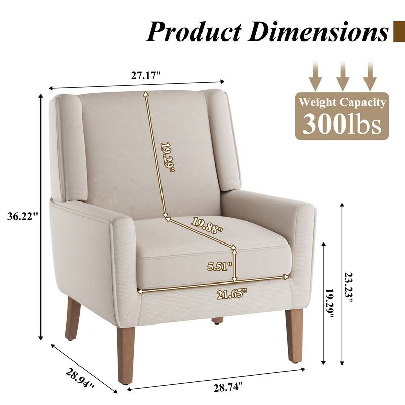 Mid-Century Linen Wing Chair - Tailored Channel Tufting & Walnut Tapered Legs, Compact Accent for Reading Nooks