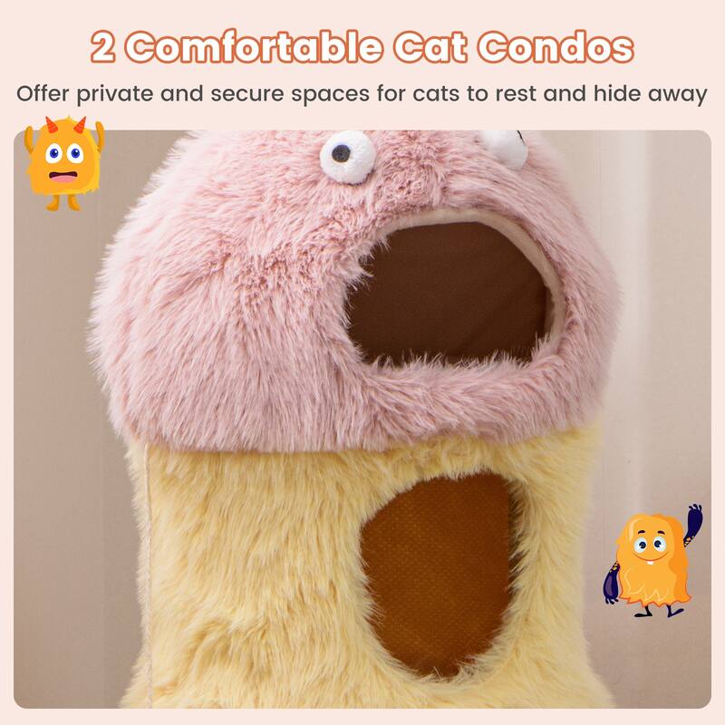 Cute Monster-Themed Cat Tower with 2 Comfortable Cat Condos and 3-Level Activity Center - 19" x 37"