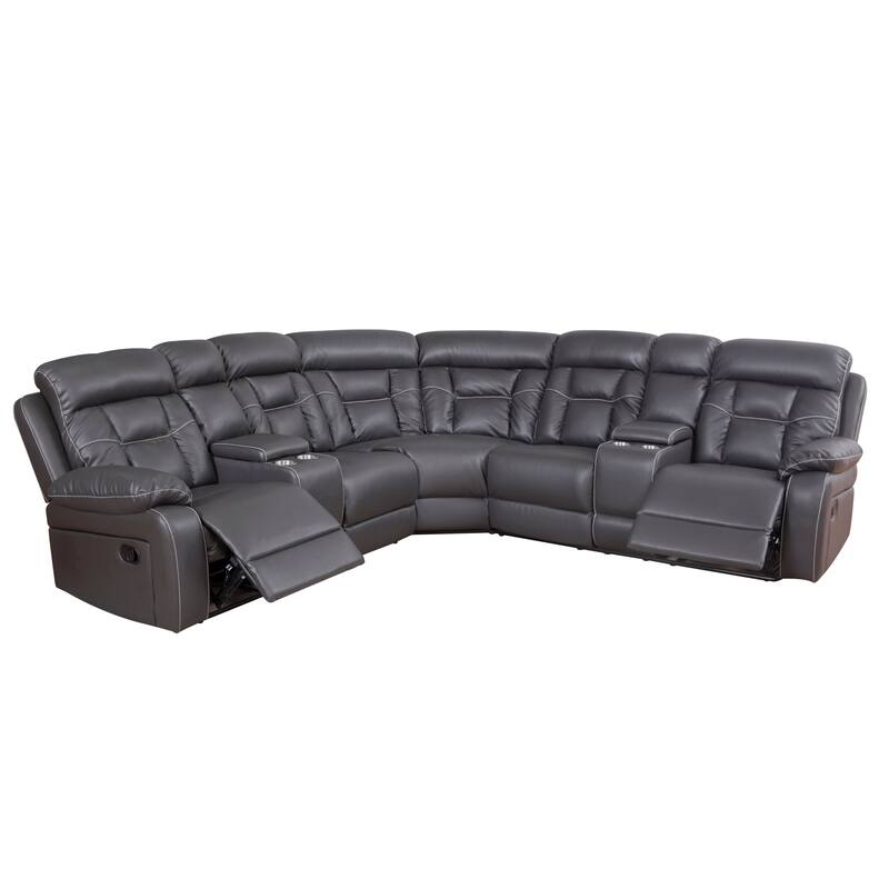 Mid-century Modern Faux Leather Upholstered Reclining Sectional Sofa - Grey