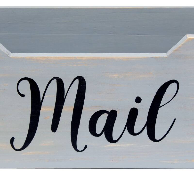 Rectangular Wooden "Mail" Printed Accent Box - 11.5" - Gray and Black