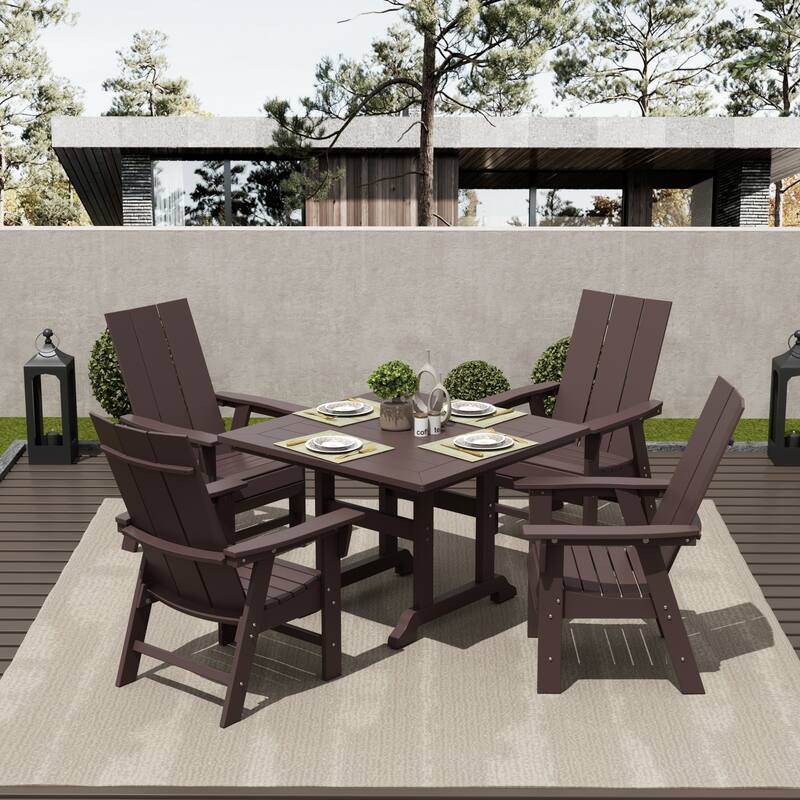 Shoreside 5-Piece Square Poly Eco-Friendly All Weather Outdoor Dining Set with Armchairs - Dark Brown