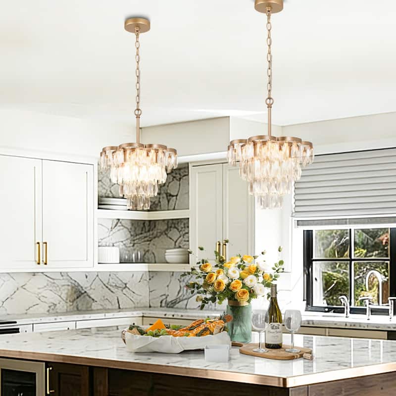 Holla Modern Tiered Crystal Kitchen Pendant Elegant Wagon Wheel Chandelier - D14.1'' * H80''