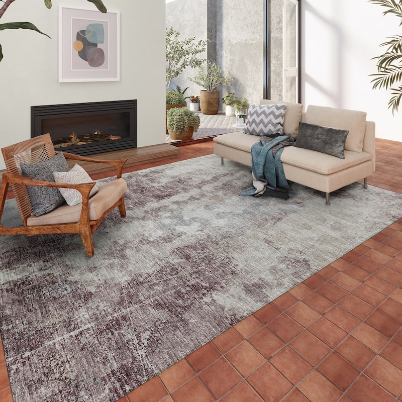 Indoor/ Outdoor Accord Abstract Polyester Washable Rug New