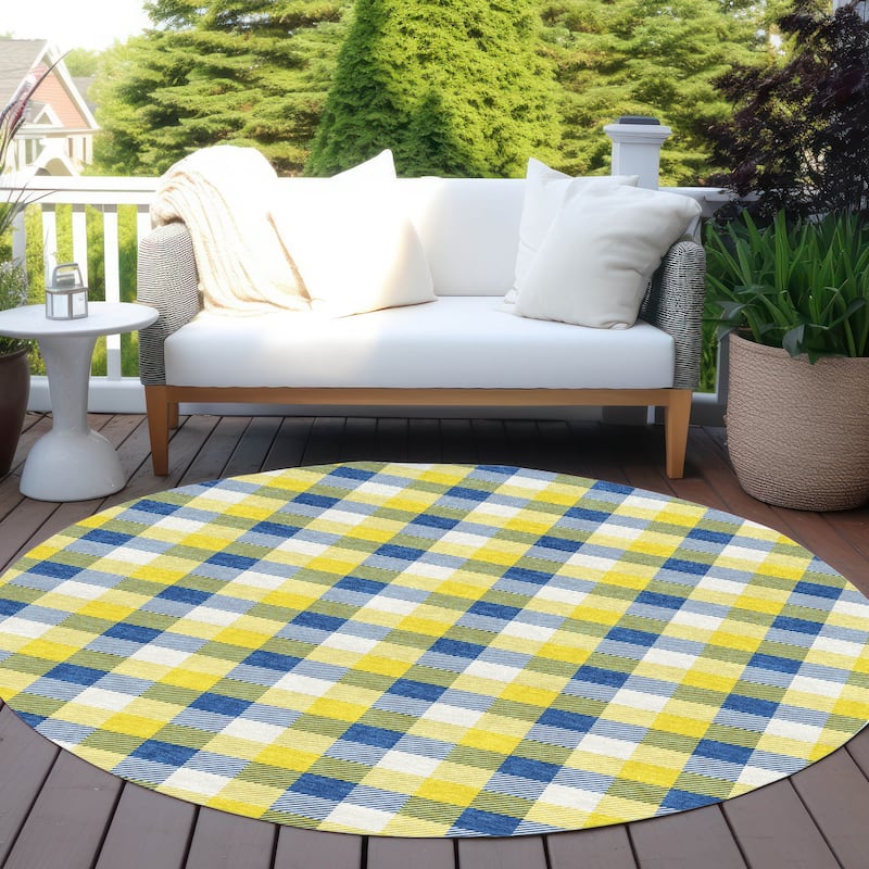 Machine Washable Indoor/ Outdoor Plaid Chantille Rug