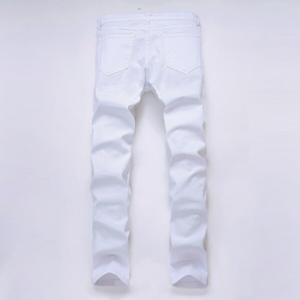 Men Ripped Skinny Distressed Destroyed Straight Fit Zipper Jeans With Holes. Opens flyout.