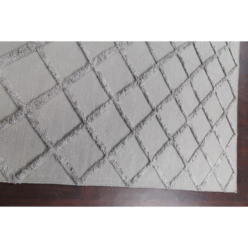 Wool/ Viscose Modern Oriental Kilim Trellis Area Rug Hand-woven - 6'1" x 8'7"