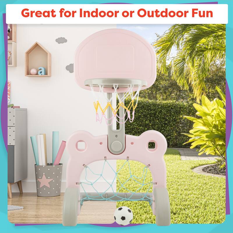 Hey Play 2-in-1 Adjustable Toddler Basketball Hoop and Soccer Goal
