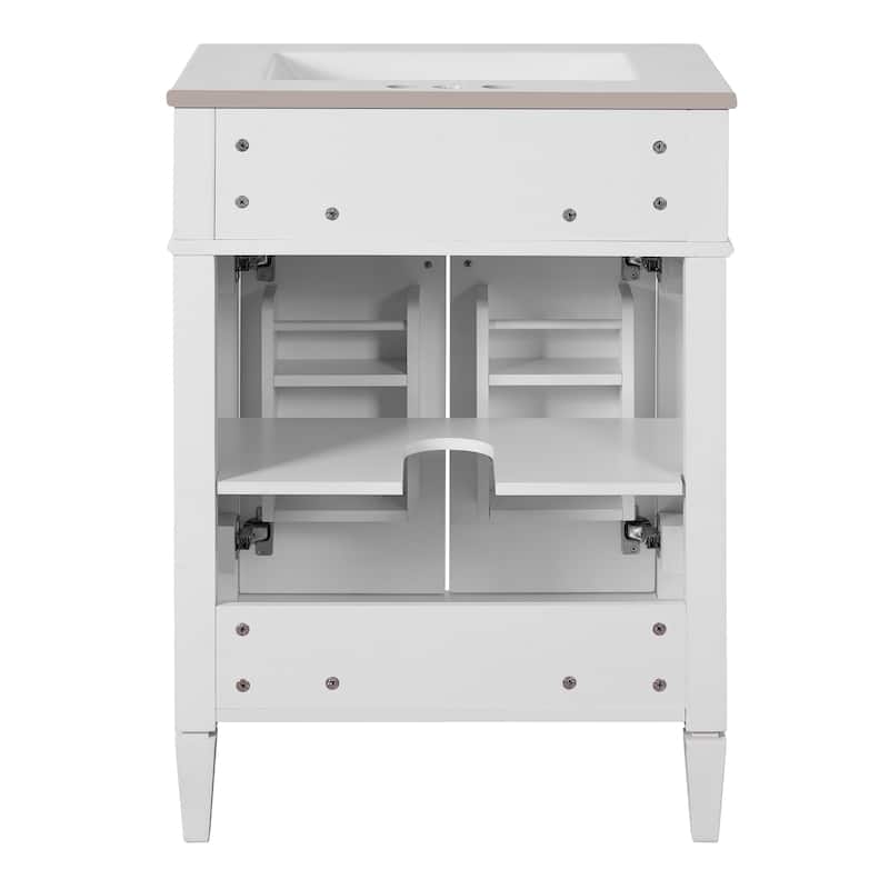 24" Bathroom Vanity With 2 Doors And Tip-Out Drawer, Bathroom Storage Cabinet With Sink, Soft-Closing Doors With Organizers