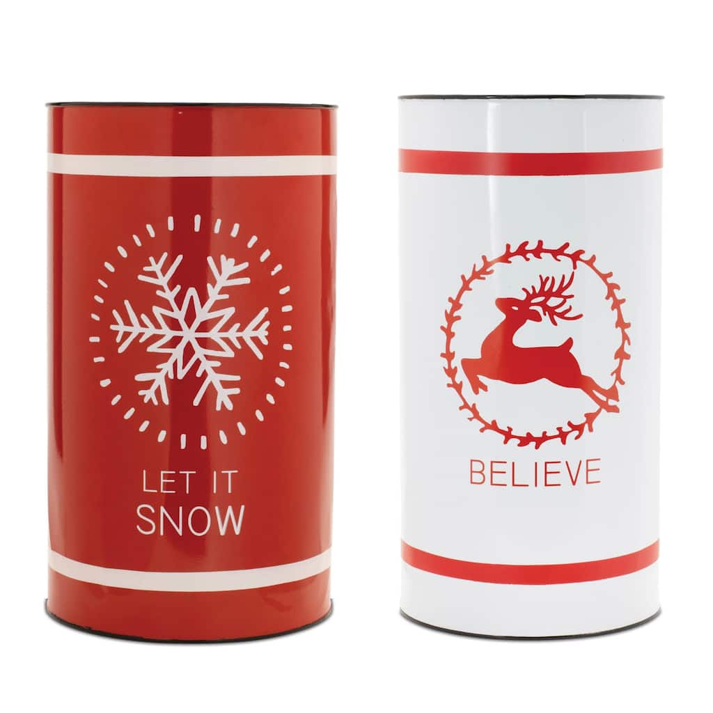 Tall Cylindrical Christmas Planter - 14" - Set of 2