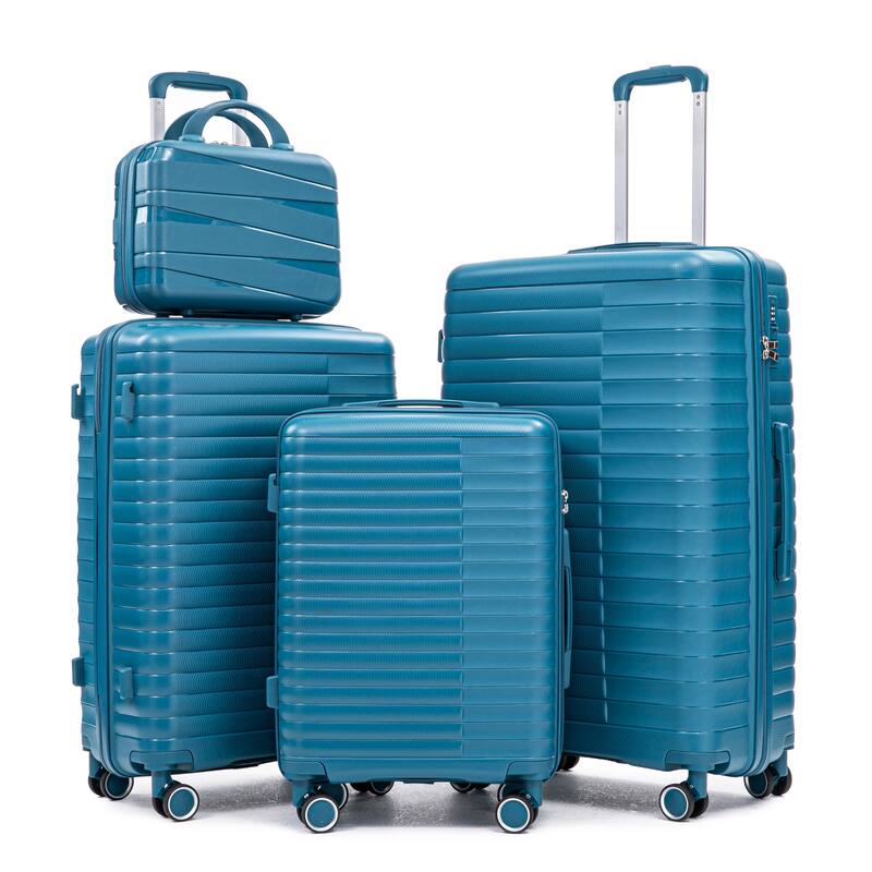 14IN 20IN 24IN 28IN 4 pcs/set in PP Spinner Wheel Luggage, Carry on Suitcase, Iron Pull Rod, Combination Password Lock - Blue