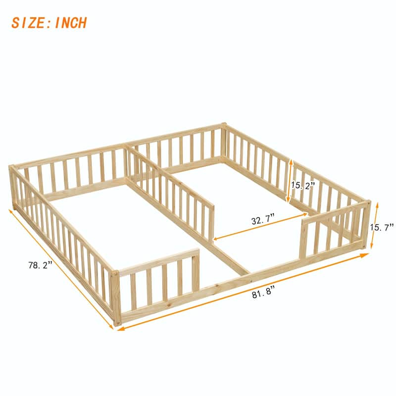 Double Twin Floor Bed with Fence