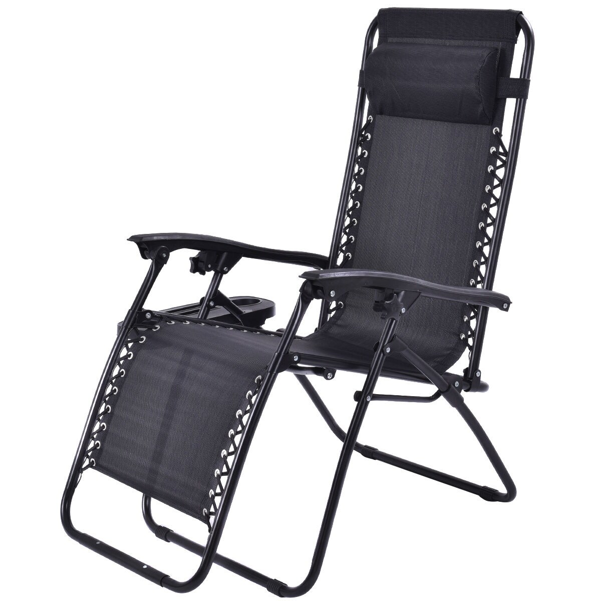 2x Folding Recline Zero Gravity Chairs Garden Lounge Beach Camp Portable W//Trays