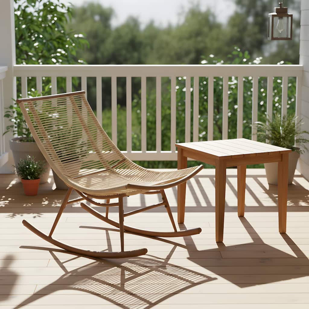 Christopher Knight Home - Outdoor Rocking Chair with PE Rattan and Solid Wood Side Table Set