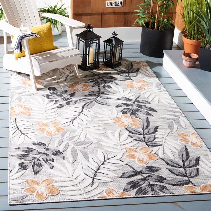 SAFAVIEH Cabana Indoor/ Outdoor Waterproof Transitional Rug - 5'1" Square - Grey/Ivory