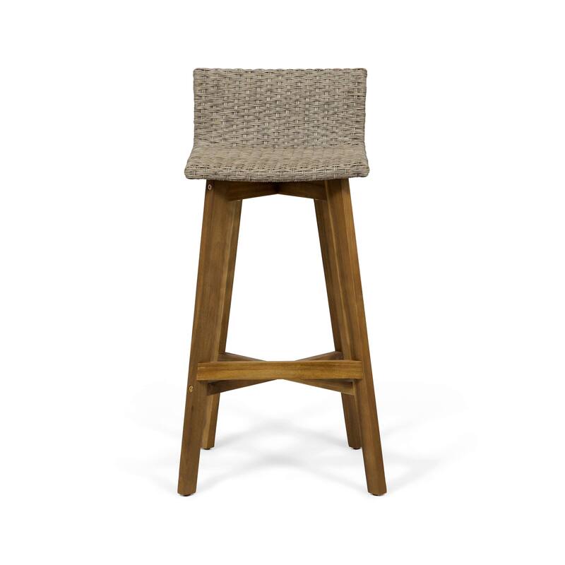 La Brea Outdoor Acacia Wood and Wicker Barstools (Set of 2) by Christopher Knight Home