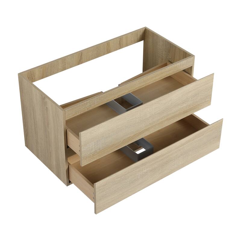 24" Floating Bathroom Vanity Cabinet with 2 Soft-Close Drawers, Wood Grain Design, Eco-Friendly Plywood