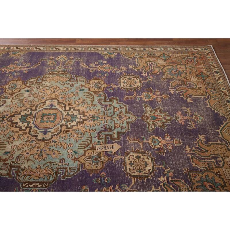 Distressed Purple Tabriz Persian Vintage Area Rug Handmade Wool Carpet - 6'0"x 9'2"