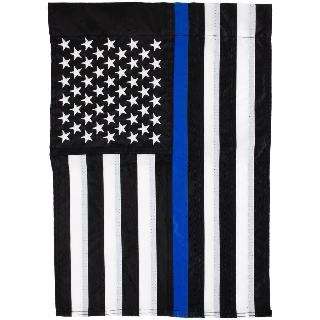 Thin Blue Line Embroidered Patriotic Outdoor Garden Flag 18" x 12.5"