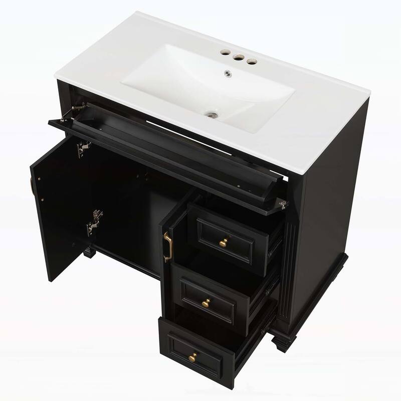 Freestanding Vanity Set with Flip-Out Drawer,3 Drawers,2 Soft-Close Doors