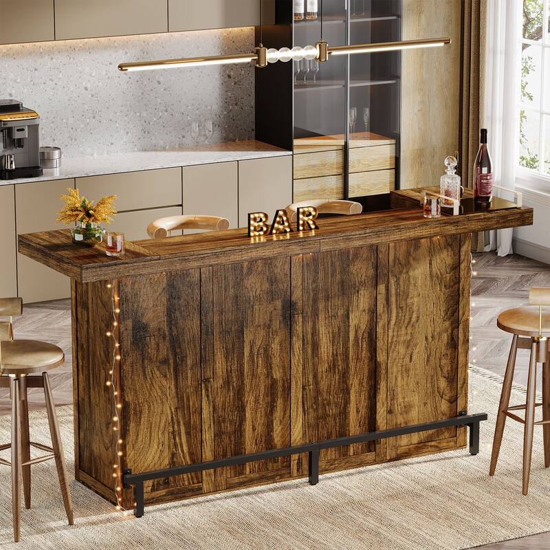 70.9" Wooden Home Bar Table with Wine Glass Holder, Pub Storage Unit Accent Table for Home Patio Basement