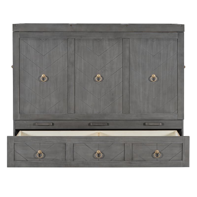 Queen Size Space-Saving Murphy Bed with USB & Large Drawer