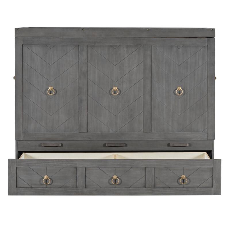 Space-Saving Queen Murphy Bed with Built-in USB Charging, Large Storage Drawer & Dual Finish Options
