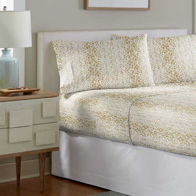 Pointehaven Crisp Percale Printed Long Staple Combed Cotton Sheet Set