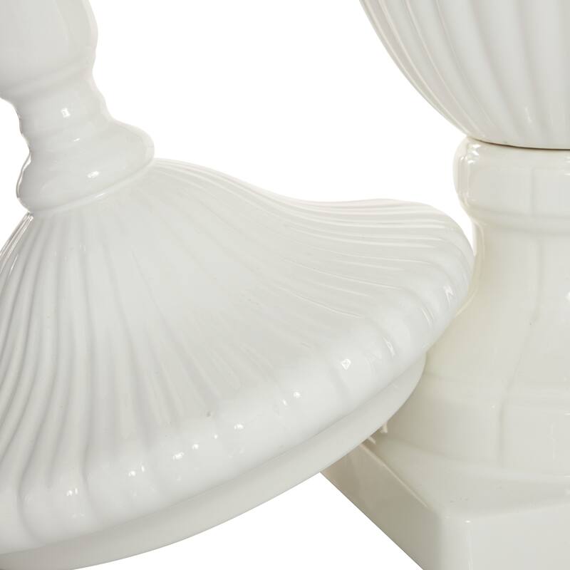 White Ceramic Tall Fluted Urn Living Room Decorative Jars with Grooves and Lid