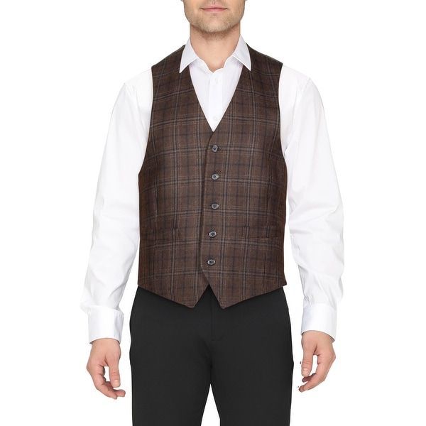 Lauren Ralph Lauren Mens Hagman Suit Vest Plaid Wool Blend - Brown ...