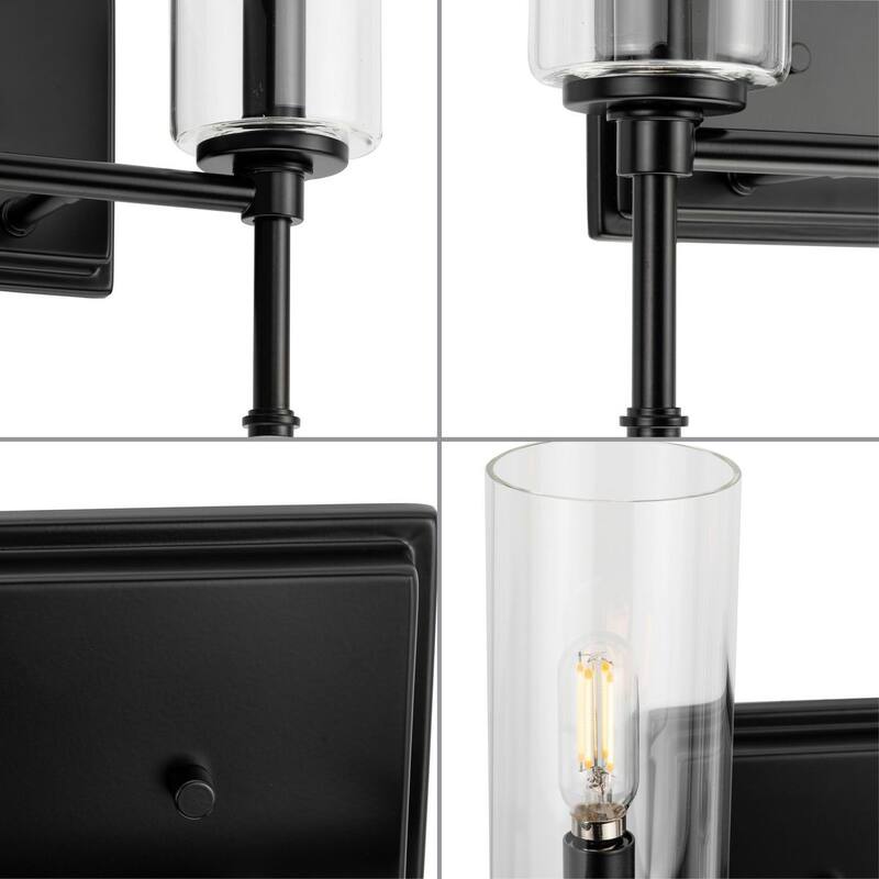 Elara Collection Two-Light Matte Black Clear Glass Bath Vanity Light - 12.5 in x 5.12 in x 11.5 in