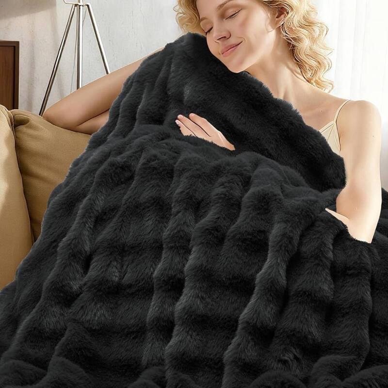 Dual Control Faux Fur Soft Bubble Electric Heating Blanket, Dark Grey - 84*90 inch