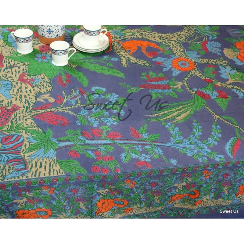 Cotton Heavenly Tree of Life Floral Tablecloth Rectangle - 88 x 104 Inches
