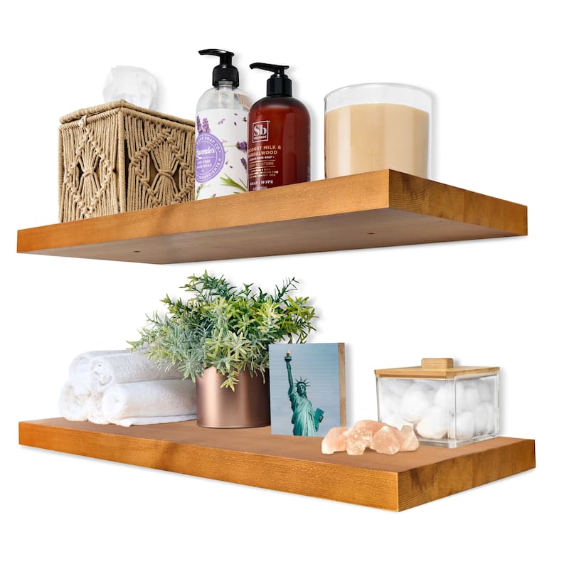 Solid Wood Floating Shelves for Wall, Set of 2 Wooden Wall-Mounted Shelves - 9” L X 24" W X 1.2” H - Maple