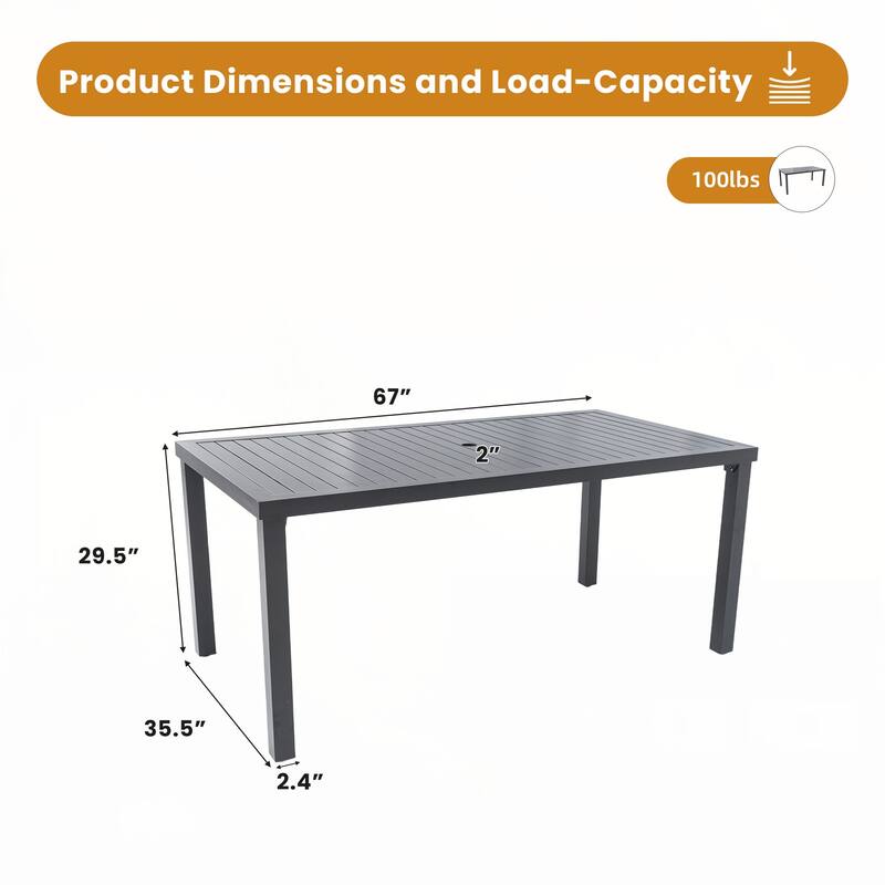 Modern 35.5"x67" Rectangular Outdoor Patio Dining Table
