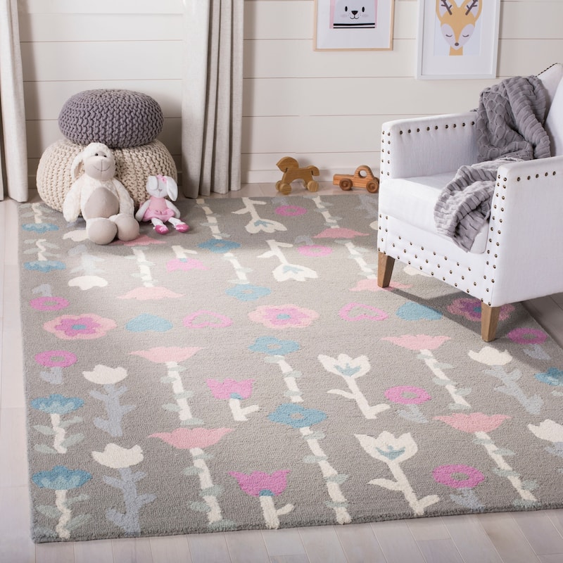 SAFAVIEH Handmade Kids Jazmyn Wool Rug - 9' x 12' - Grey/Pink