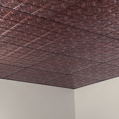 FASÄDE Traditional Style 1 Decorative Vinyl 2ft x 2ft Lay in Ceiling Panel in Moonstone Copper (5 Pack)