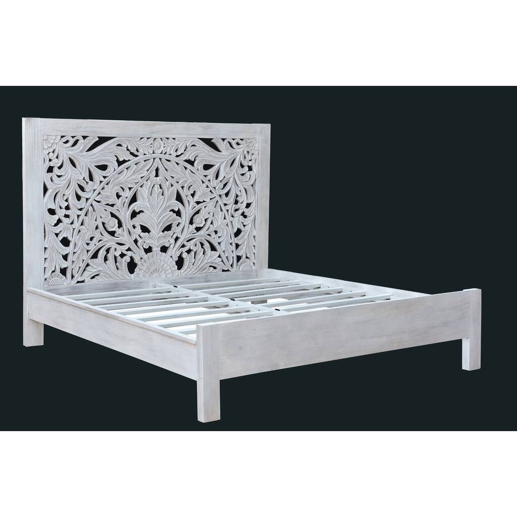 Carved solid Wooden Bed Frame King