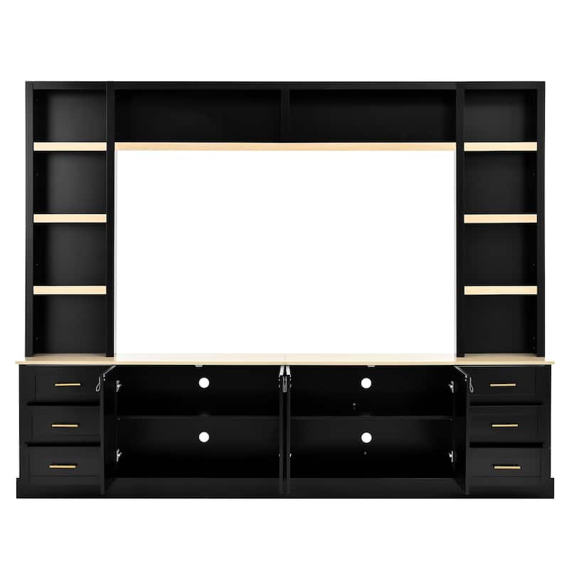 102.3" Farmhouse TV Stand with 6 Drawers & Adjustable Shelves - Entertainment Center for 75" TVs with Bookshelves