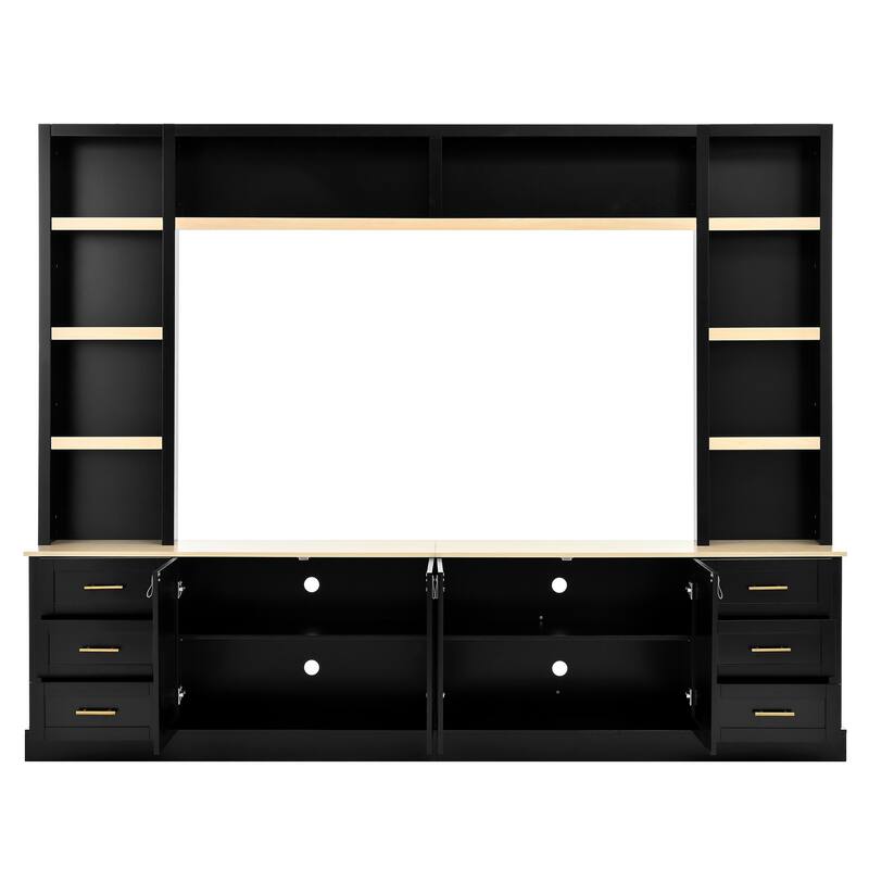 102.3"W Farmhouse 4-Piece Entertainment Center Wall Unit with Adjustable Shelf, TV Stand with Bookshelves for TVs Up to 75"